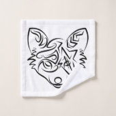 白黒トライバルキツネ バスタオルセット (ウォッシュタオル)