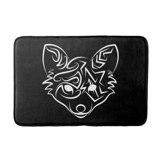 白黒トライバルキツネ バスマット (正面)