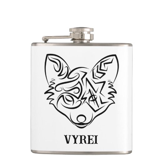 白黒トライバルキツネ フラスク (正面)