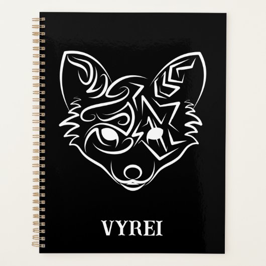 白黒トライバルキツネ プランナー手帳 (正面)