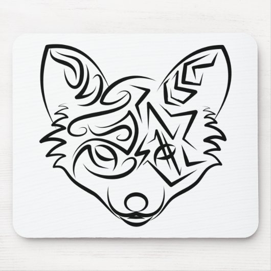 白黒トライバルキツネ マウスパッド (正面)