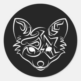 白黒トライバルキツネ ラウンドシール