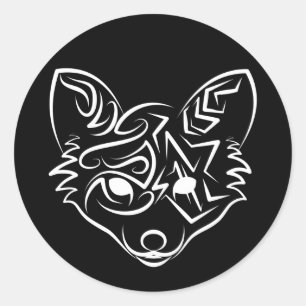 白黒トライバルキツネ ラウンドシール