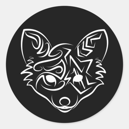 白黒トライバルキツネ ラウンドシール (正面)