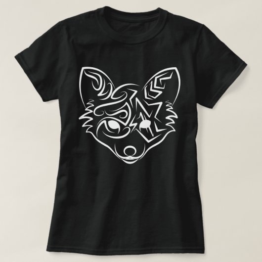 白黒トライバルキツネ Tシャツ (デザイン正面)