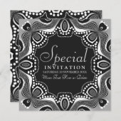 白黒トライバル女神アートパーティの招待状 招待状 (正面/裏面)