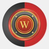 白黒トランプのポーカーチップとモノグラムカスタム付き ラウンドシール (正面)