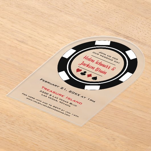 白黒トランプのポーカーチップカジノ結婚ズ アクリル招待状 (レイダウン)