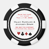 白黒トランプのポーカーチップ結婚式の日付を保存 マグネット (正面)