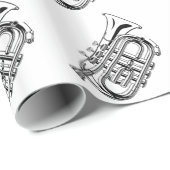 白黒トランペットスケッチミュージカル楽器 ラッピングペーパー (ロールコーナー)