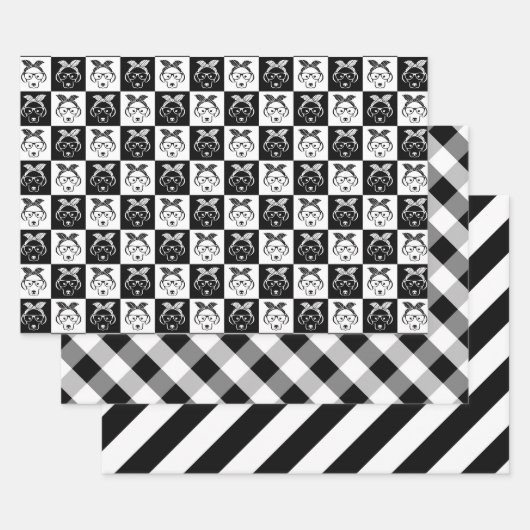 白黒トリオ ラッピングペーパーシート (セット)