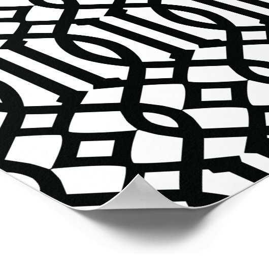 白黒トレリスモダンパターン ポスター (角)