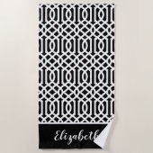白黒トレリス・モノグラム |編集可能な色 ビーチタオル (正面)