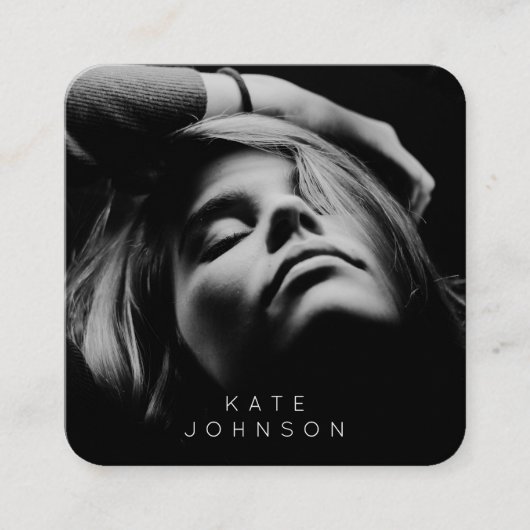 白黒トレンディースタイリッシュフルフォトQRコード スクエア名刺 (正面)