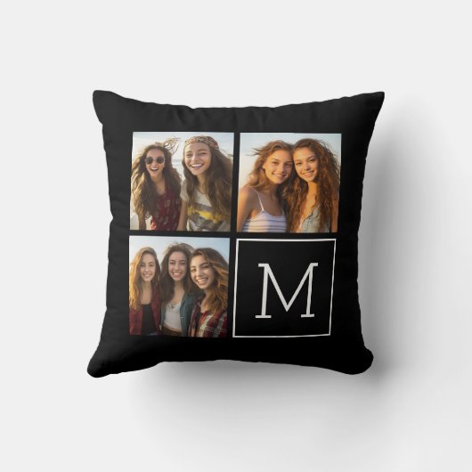 白黒トレンディーフォトコラージュとモノグラム クッション (裏面)