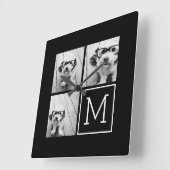 白黒トレンディーフォトコラージュとモノグラム スクエア壁時計 (傾斜)