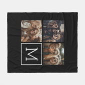 白黒トレンディーフォトコラージュとモノグラム フリースブランケット (正面(横))
