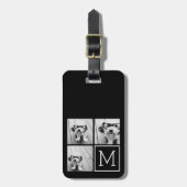 白黒トレンディーフォトコラージュとモノグラム ラゲッジタグ (正面縦)