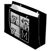 白黒トレンディーフォトコラージュとモノグラム ラージペーパーバッグ (正面アングル)