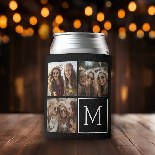 白黒トレンディーフォトコラージュとモノグラム 缶クーラー