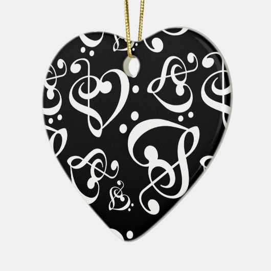 白黒トレーブルベースクレフ、 音符記号ハート音楽クリスマス セラミックオーナメント (左)