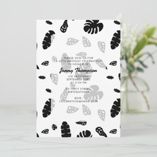 白黒トロピカルサマー離れ誕生日 招待状 (スタンド正面)