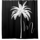 白黒トロピカルパームツリーエレガントヴィンテージ シャワーカーテン (正面)