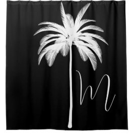 白黒トロピカルパームツリーエレガントヴィンテージ シャワーカーテン