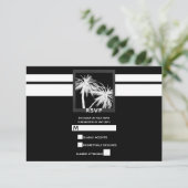 白黒トロピカルパームモダンウェディングRSVP 出欠カード (スタンド正面)