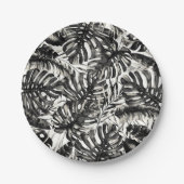 白黒トロピカルパーム離れ結婚ズ ペーパープレート (正面)