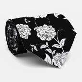 白黒トーンレトロフローラルパターン ネクタイ (ロール)