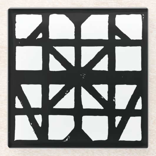 白黒ドイツのハーフティンバーハウスパターン ガラスコースター (正面)