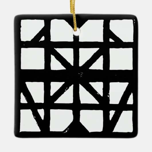 白黒ドイツのハーフティンバーハウスパターン セラミックオーナメント (正面)