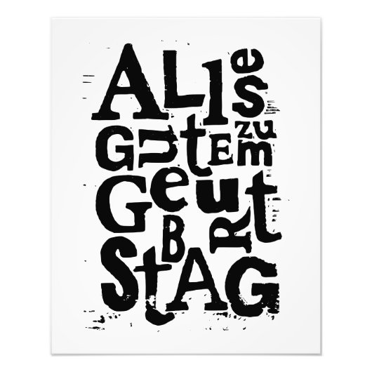 白黒ドイツ"ハッピーバースデー"リノカット フォトプリント            (正面)