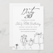 白黒ドゥードルアート誕生日パーティインビタティ 招待状 (正面/裏面)