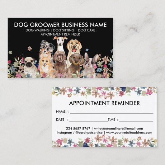 白黒ドッグウォーカーアポイントメント 名刺 (正面/裏面)