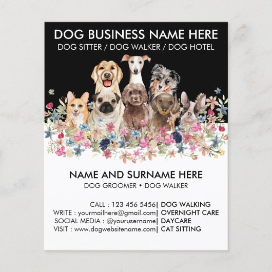 白黒ドッグウォーカーペットシッタートリマー チラシ (正面)