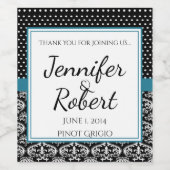 白黒ドットとダマスコウェディングワインラベル ワインラベル (シングルラベル)