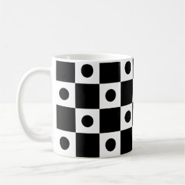 白黒ドットサークル正方形チェッカーボードパターン コーヒーマグカップ