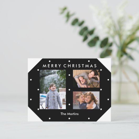 白黒ドットフォトコラージクリスマス ポストカード (スタンド正面)