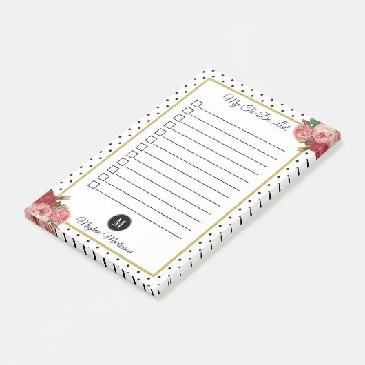 白黒ドットフローラDoリストのモノグラム名 ポストイット (アングル)