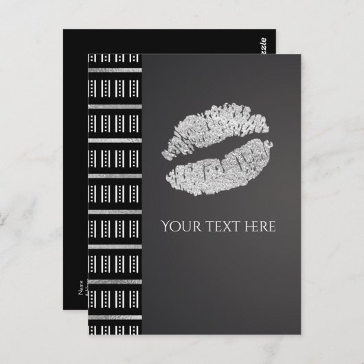 白黒ドット&シルバーフェイクきらめくリップイベント ポストカード (正面/裏面)