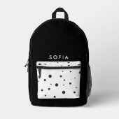 白黒ドットlイニシャル名かわいい プリントバックパック (正面)