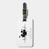 白黒ドラムハートビートドラマーモノグラム ラゲッジタグ (正面縦)