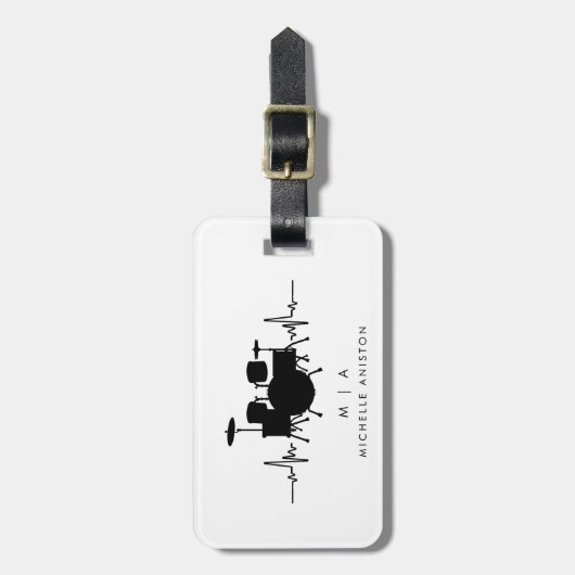 白黒ドラムハートビートドラマーモノグラム ラゲッジタグ (正面縦)