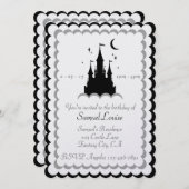 白黒ドリームキャッスルインザクラウドス誕生日 招待状 (正面/裏面)