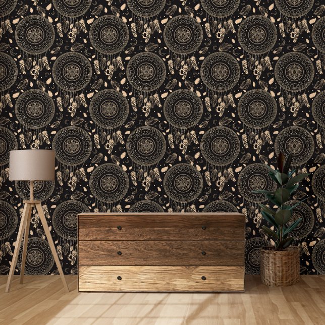 白黒ドリームキャッチャー先住民ボホパターン 壁紙 (クリエイターアップロード済み)