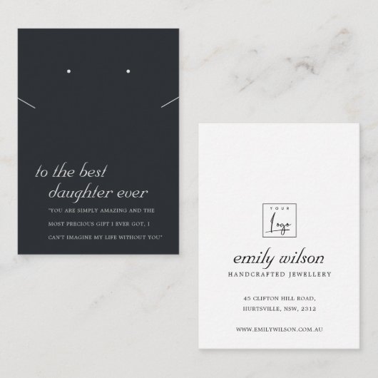 白黒ドーターギフトネックレスイヤリングカード プレイスカード (正面/裏面)