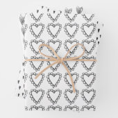 白黒ドードルハートかわいいパタお洒落ーン ラッピングペーパーシート (インサイチュ)