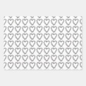 白黒ドードルハートかわいいパタお洒落ーン ラッピングペーパーシート (正面)